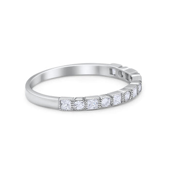 Half Eternity Wedding Ring Round Simulated Cubic Zirconia 925 Sterling Silver